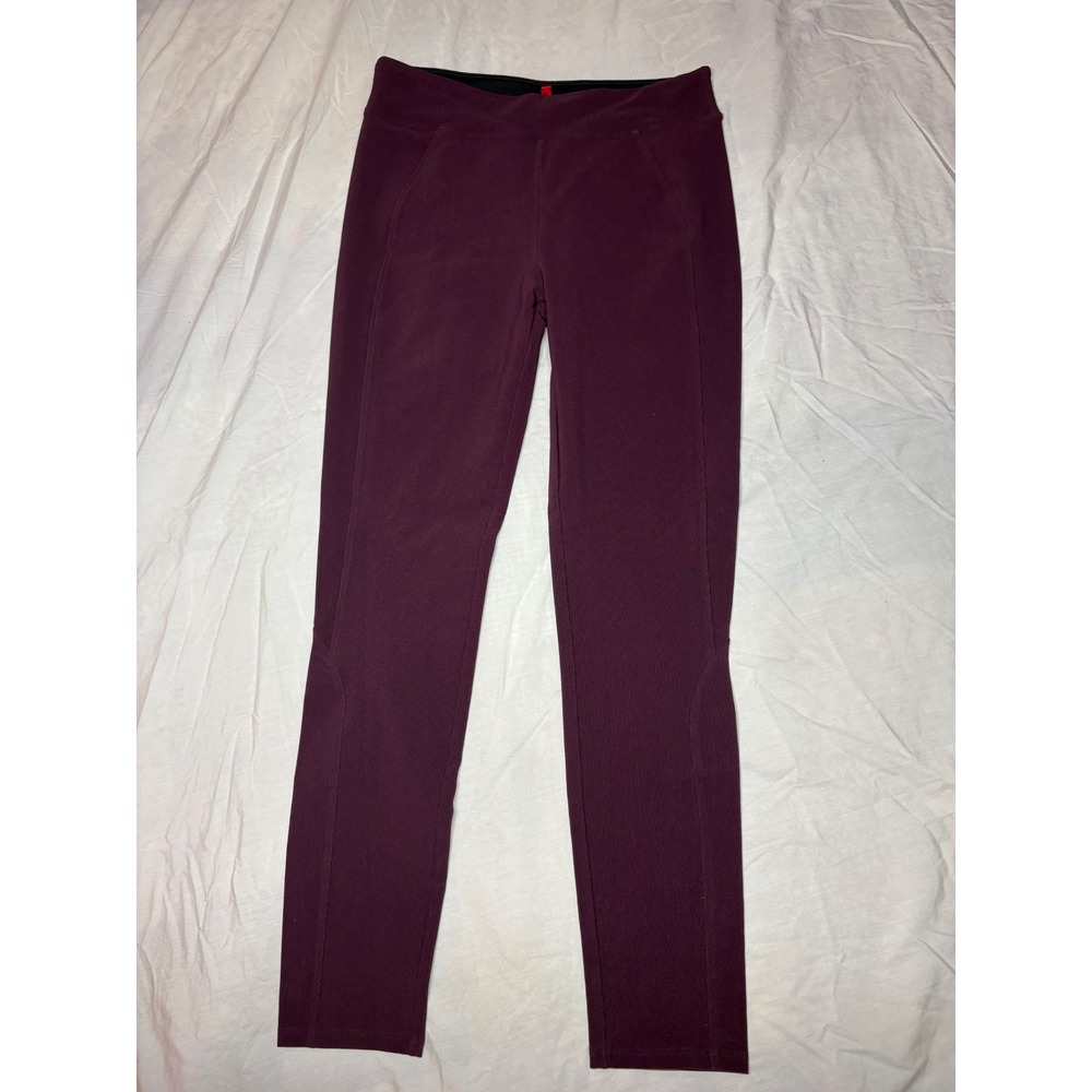 SPANX Burgundy Ribbed High-Waisted Leggings Womens Size L G‎